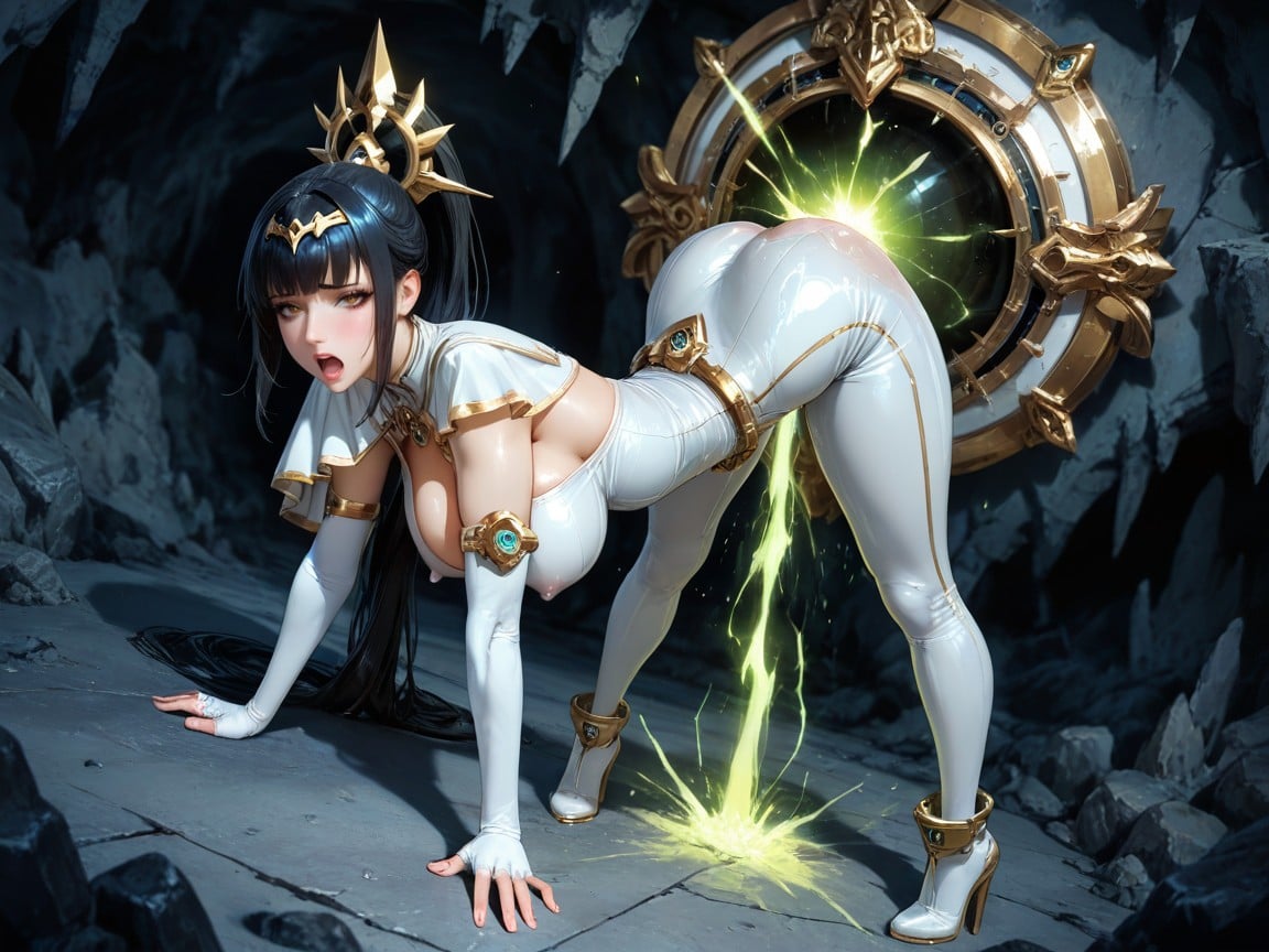 Long Yellow Sheer Waist Cloth, Eve From Stellar Blade, Warm Lighting Colour Tones Hentai AI Porn