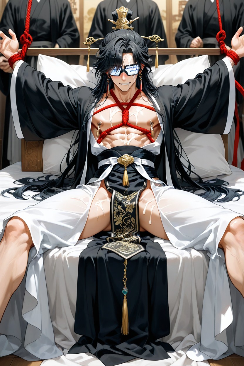 Hypnotic Virtual Reality Glasses On His Face, In Chinese Costume, Slightly Messy Hair AI同性恋黄片