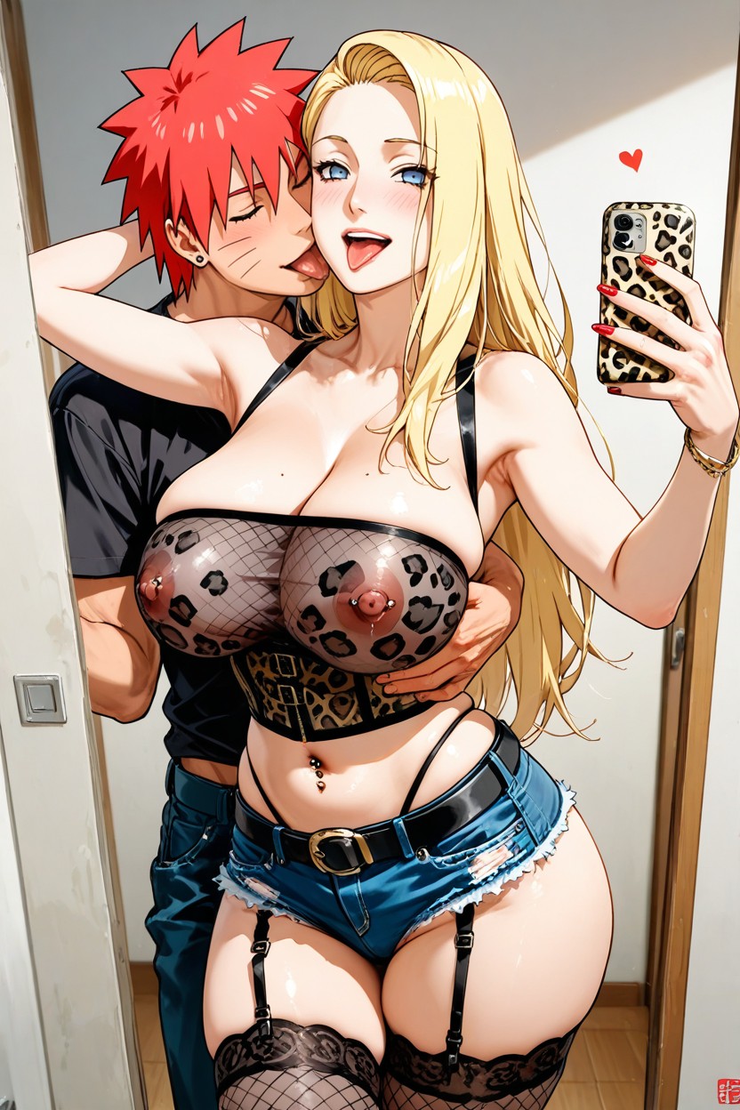 Black Garter Belt, Smile, Denim Hotpants Hentai AI Porn