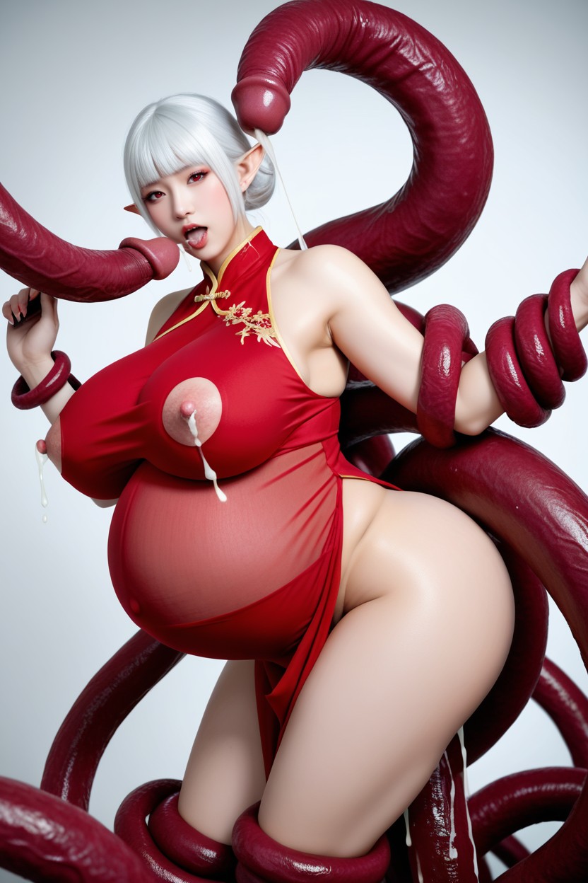 Gigantic Lactating Breasts Massive Squirting Milk, Thick Tentacles Gaping And Fuck Into Her Nipple, Arm Holding By Orc AI国产黄片