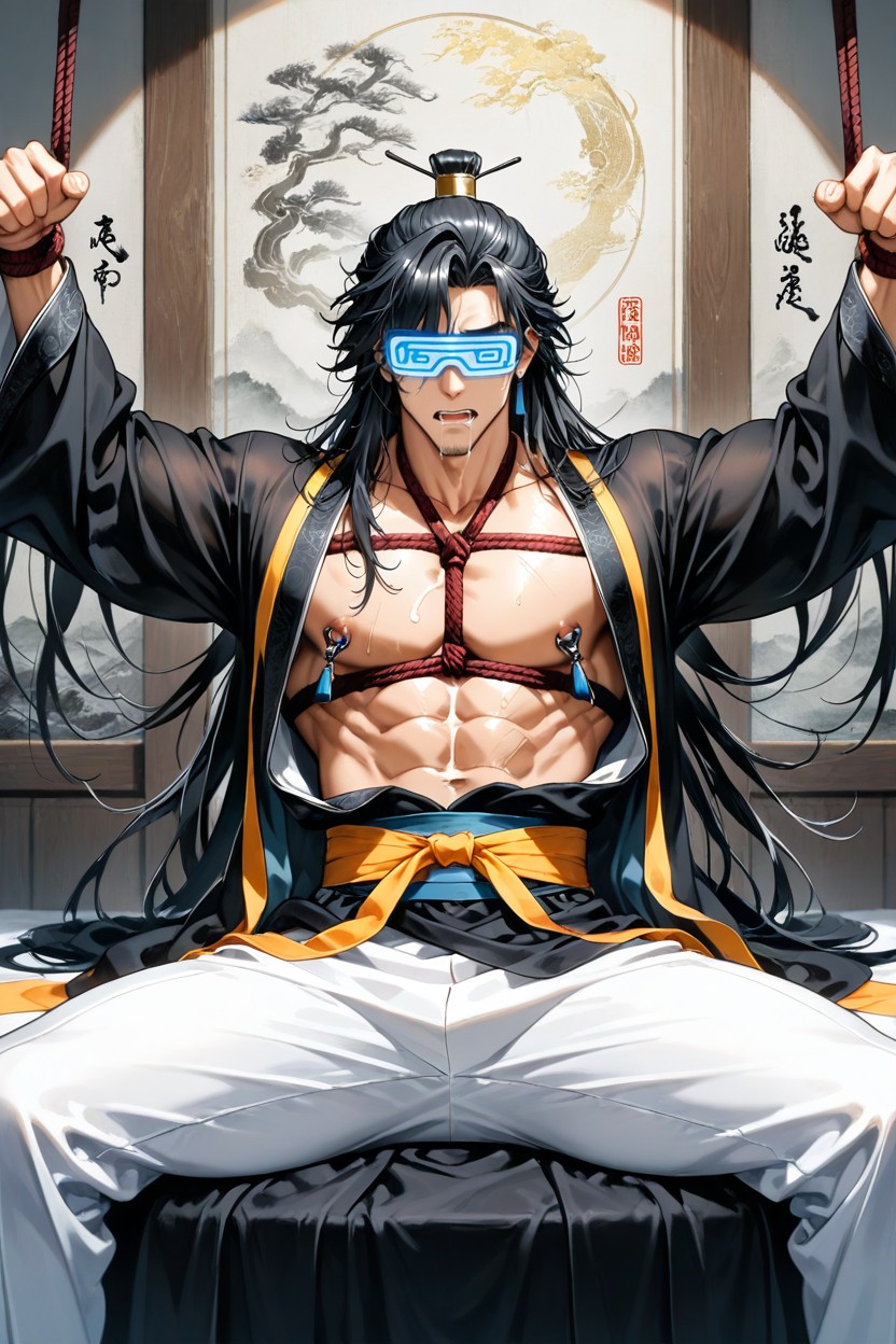 18+, Black Hair, Hypnotic Virtual Reality Glasses On His Face AI同性戀黃片