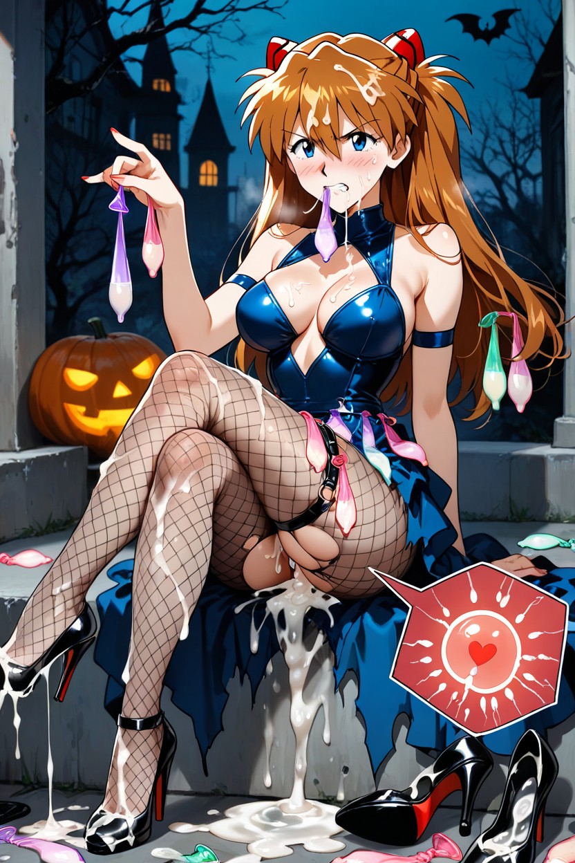 Drenched In Cum, Asuka Langley, Legs Crossed Hentai AI Porn