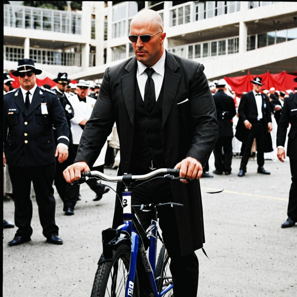 Cuerpo Completo, The Dynamic Convention Environment, And Tall Boots He Is Confidently Straddling A Large-wheeled Old Bicycle Model Porno IA