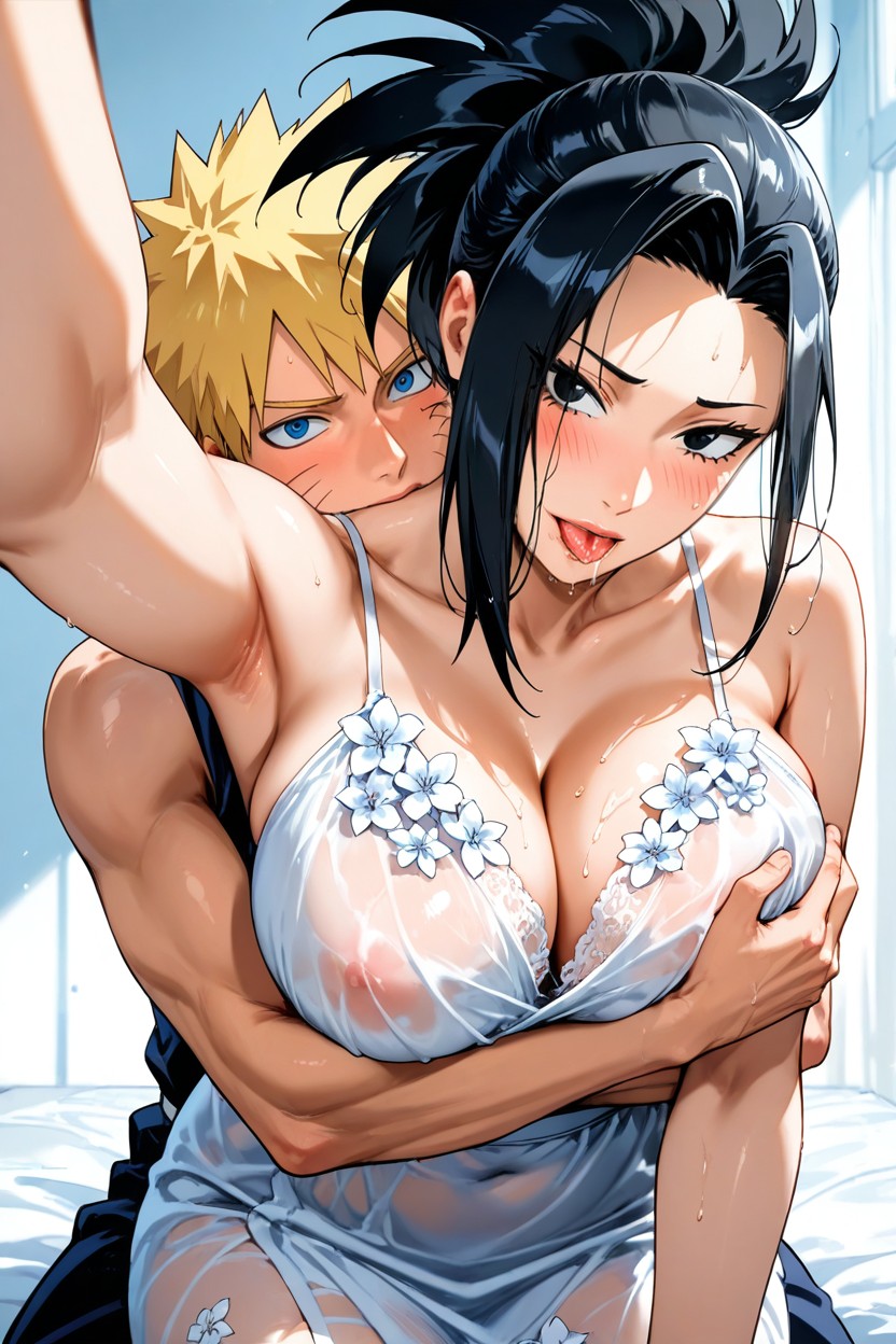 Black Hair, Selfie, Ample Bosom Hentai AI Porn