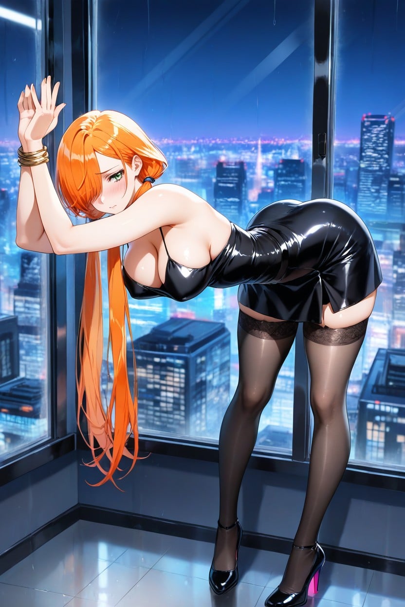 Full Body Rear Three Quarter View, Orange Hair, Bent Over Hentai AI Porn