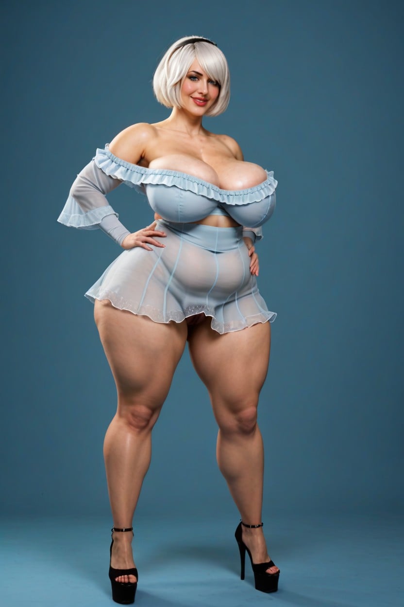 Full Body, Robust Thick Thighs, White Hair AI Porn