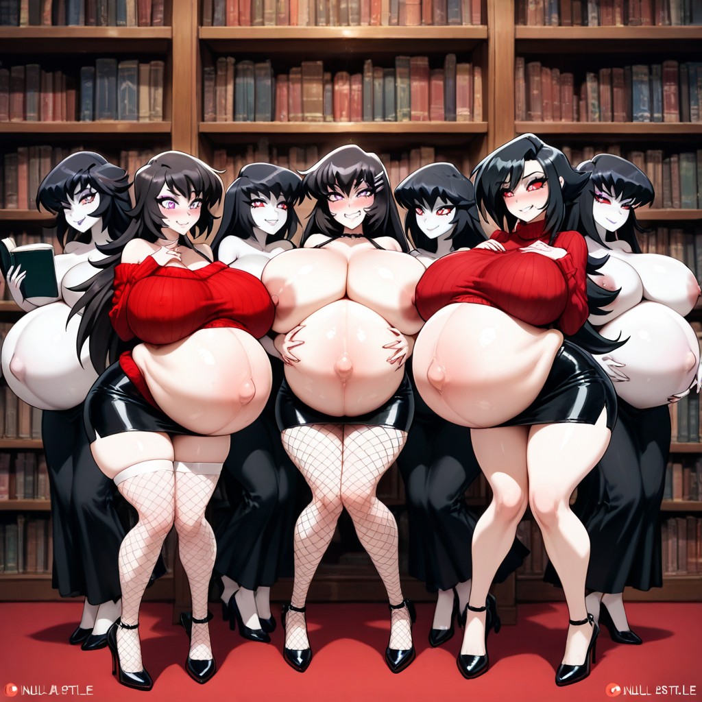 Heavily Pregnant, Pale Skin, Black Hair AI Porn