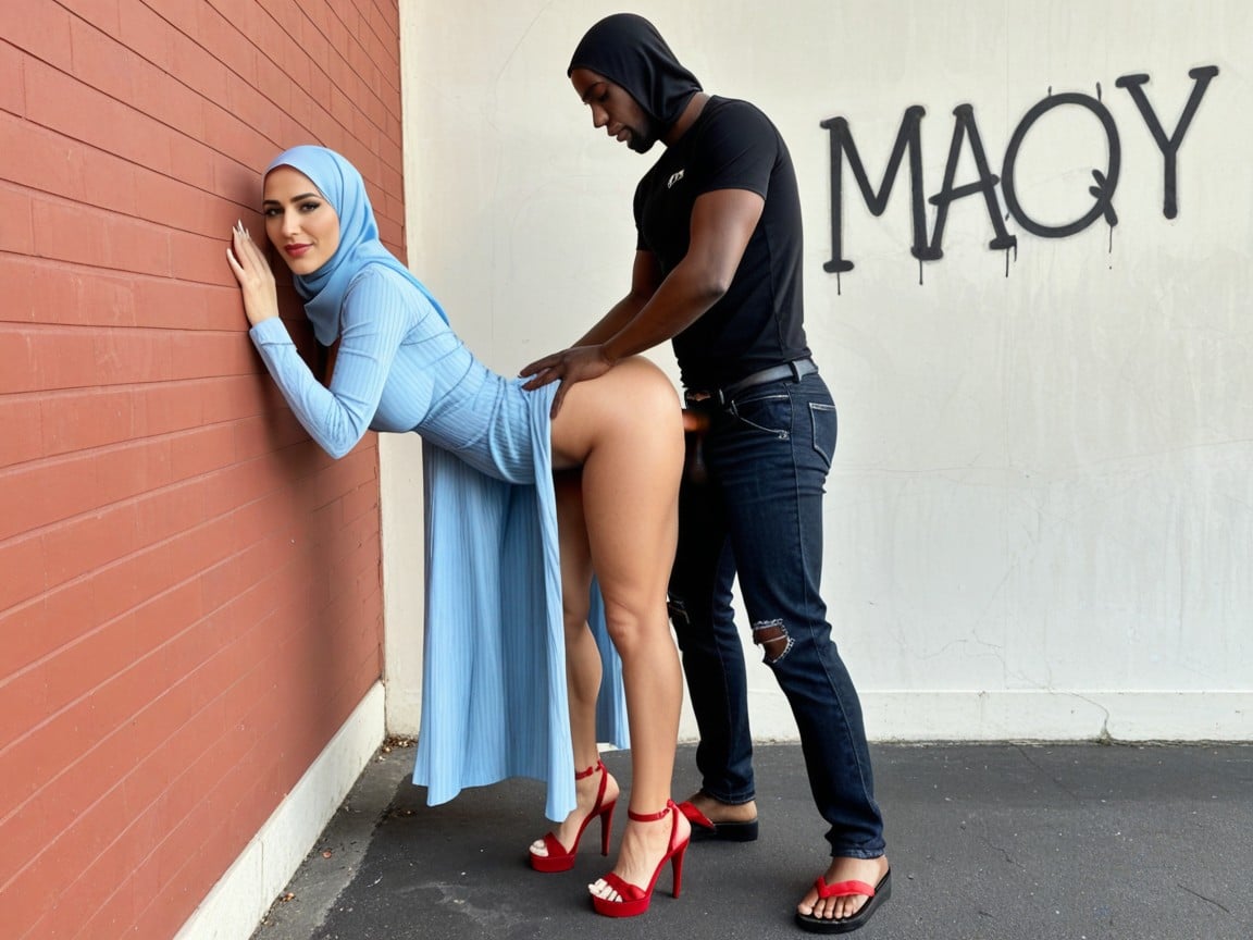 Hands On Her Knees, Skinny, Red Dress Pulled Up To Reveal Her Naked Round Ass AI Porn
