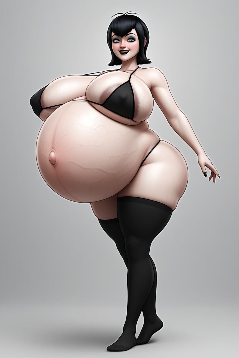 Thigh High Socks, Extremely Massive Thighs, Hyper Veiny Sagging Pregnant Belly AI Porn