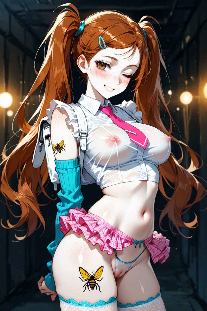 Medium Breast, Frilly Translucent White Shirt, Soft Pale White Skin AI Porn