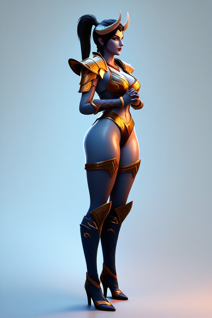 D Render, Gold Pauldrons Shoulder Pads, Neutral And Calm Expression Hentai IA