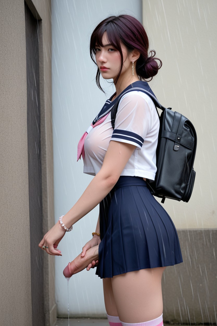 Japanese Idol Face, Low Ponytail, Straight Porno asiático IA