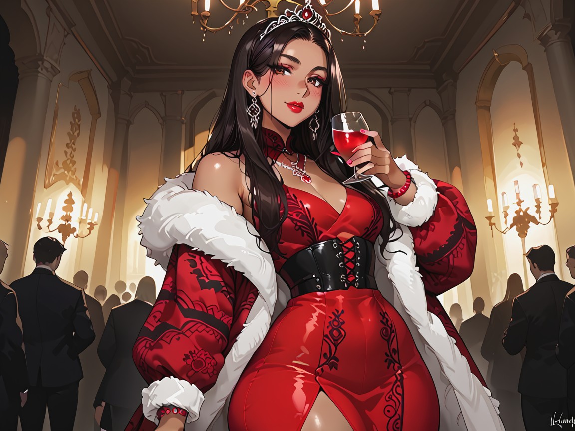 Petite Poitrine, Red Snakeprint Long Dress, Sharp Lines And Edges Porno IA Hentai