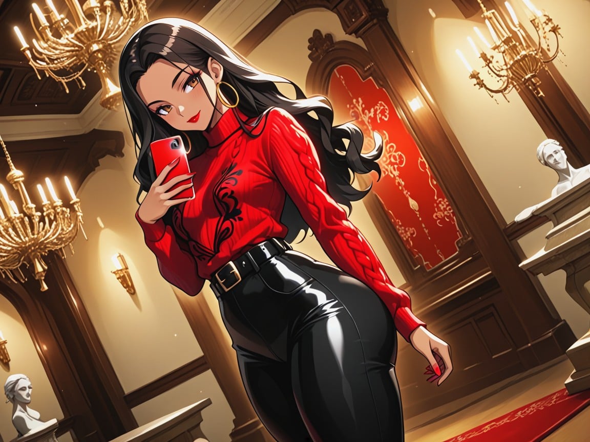 Red Snake Print Sweater, Vibrant Saturated Colors, Smooth Flowing Curves AI Porn
