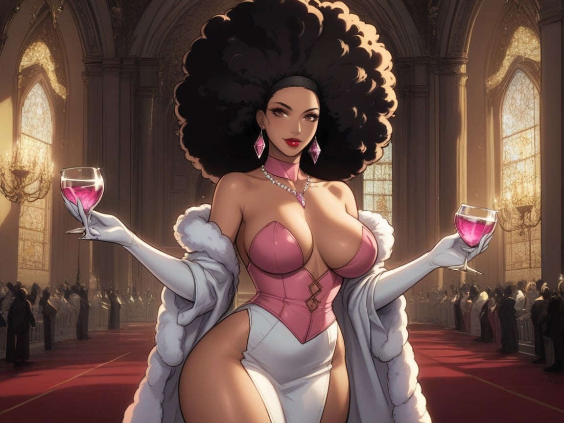 White Fur Scarf, Chandelier In Distance, Sharp Lines And Edges Porno IA Latina