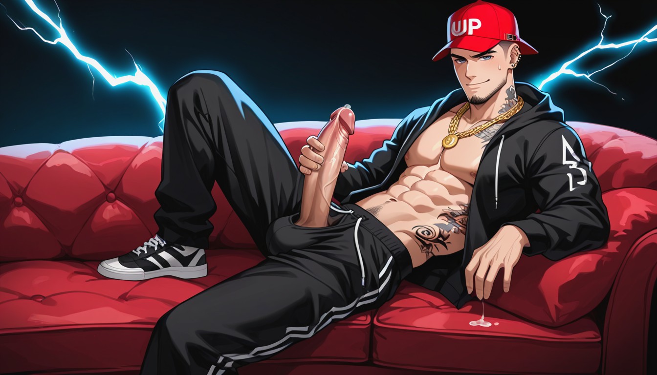 Getting High, Solo Male, Grinning AI Gay Porn