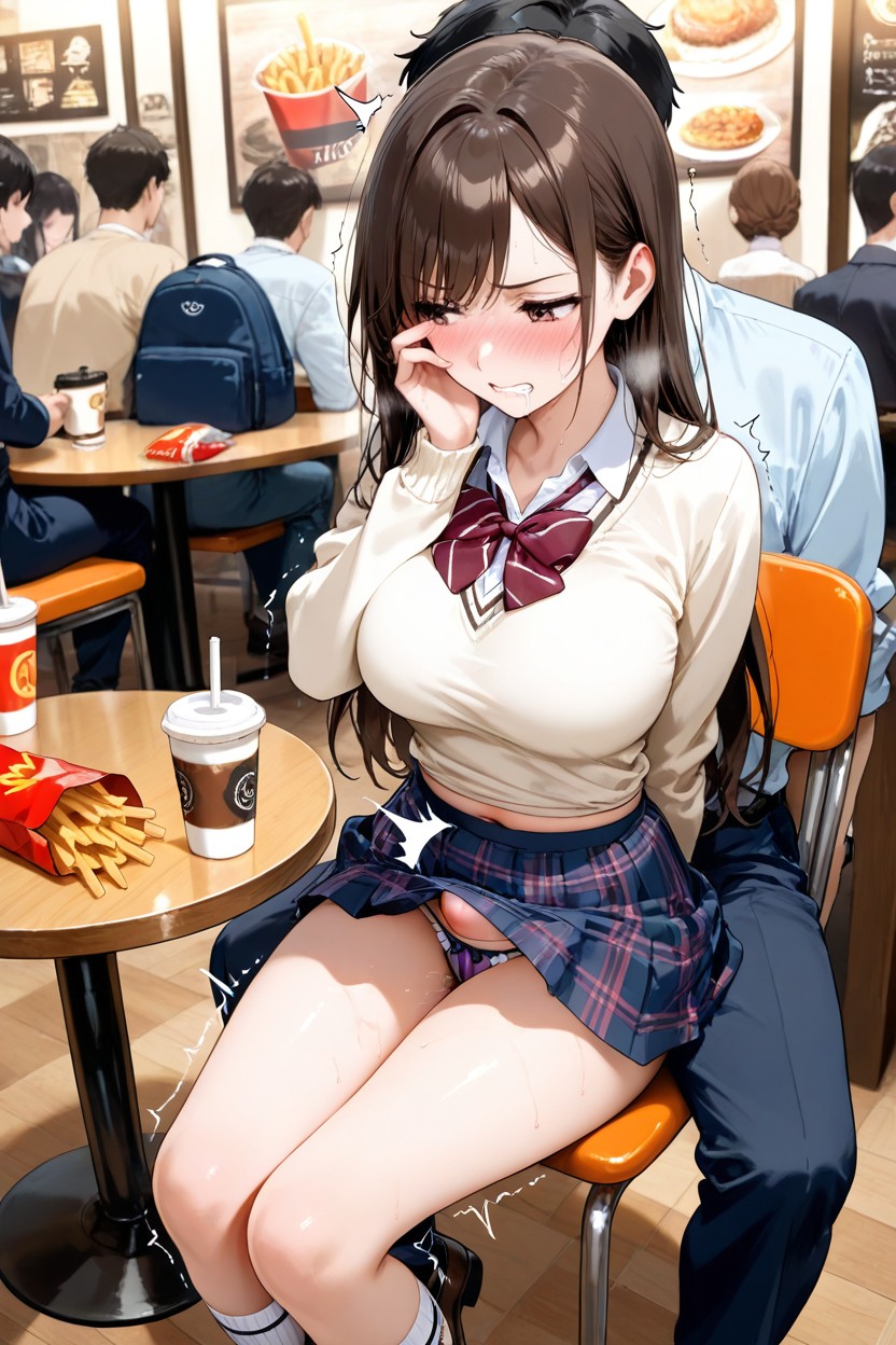 Stomach Bulge Visible Through Clothes, Drool, White Blouse Hentai IA