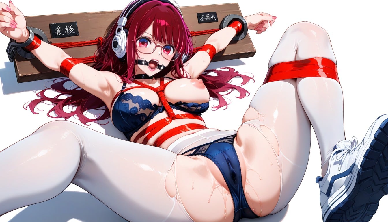 Woman, Clitoris Visible Through Navy Blue Panties, Bras Écartés Porno IA Hentai