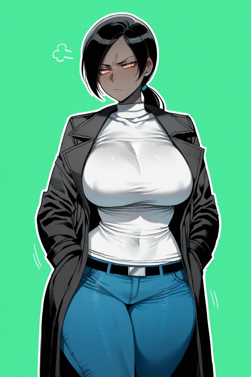 Green Background, Orange Eyes, Curvy Milf Hentai AI Porn
