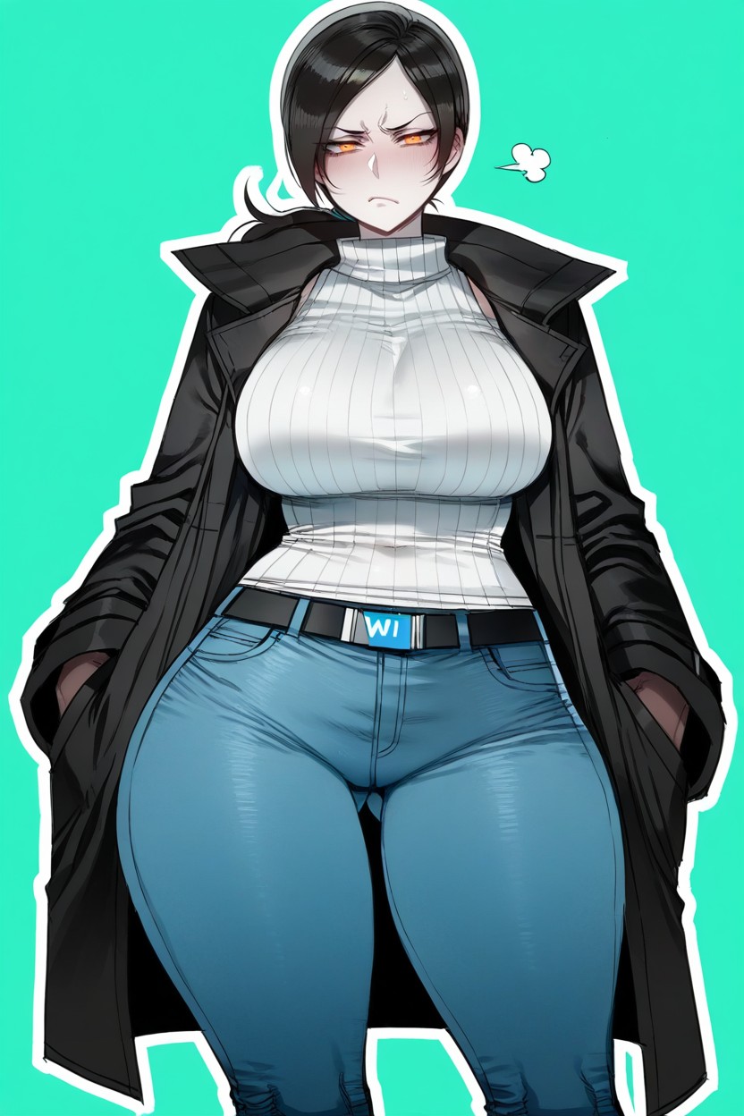 Black Coat, Frown, Hands In Coat Pockets Hentai IA