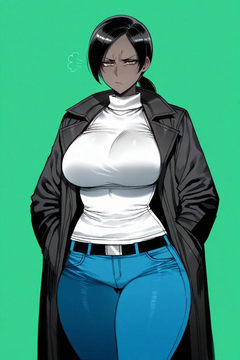 Green Background, White Sweater, Detailed AI黃漫