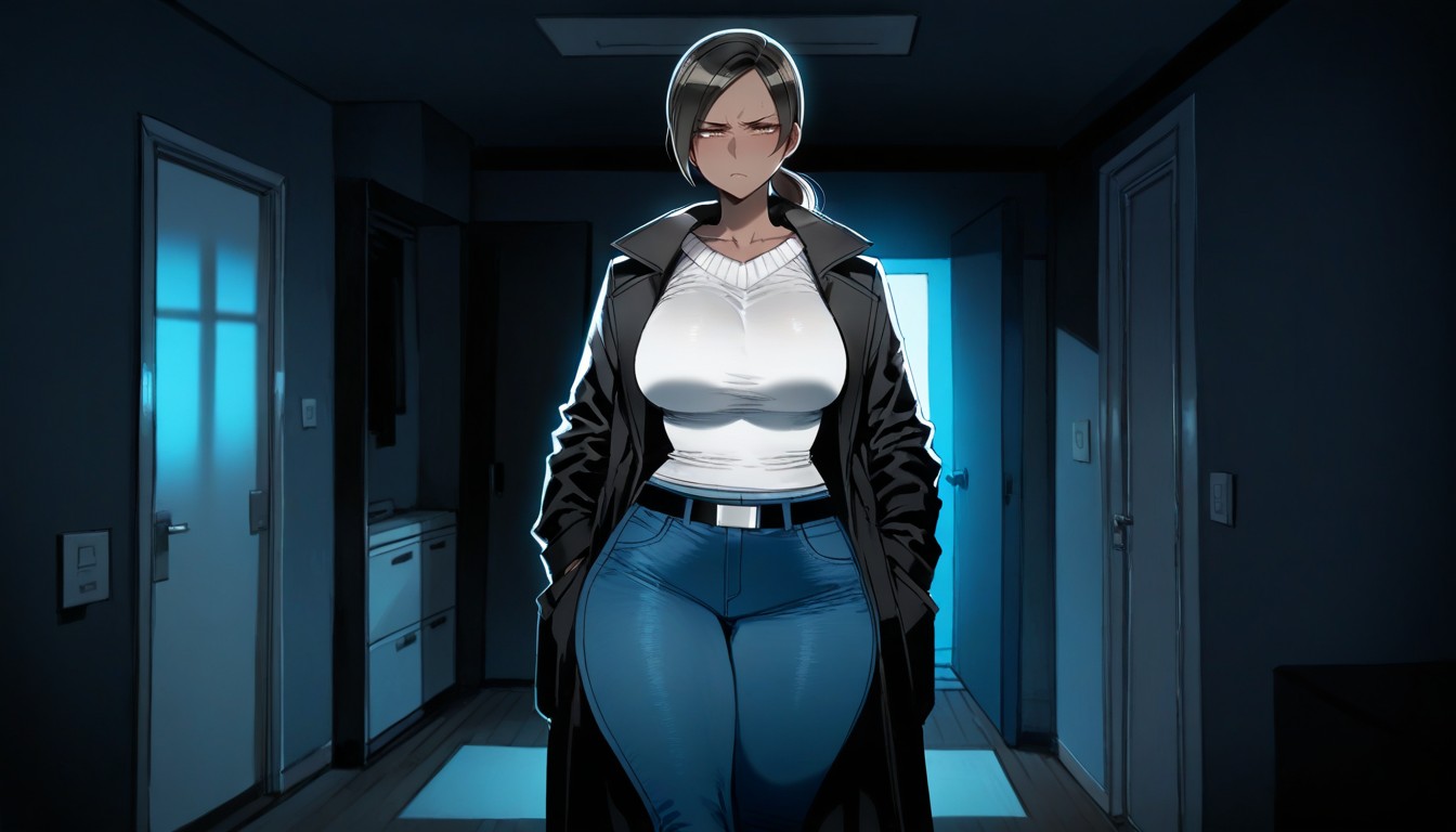 Jeans With Belt, Soft Shading, Black Hair Hentai AI Porn