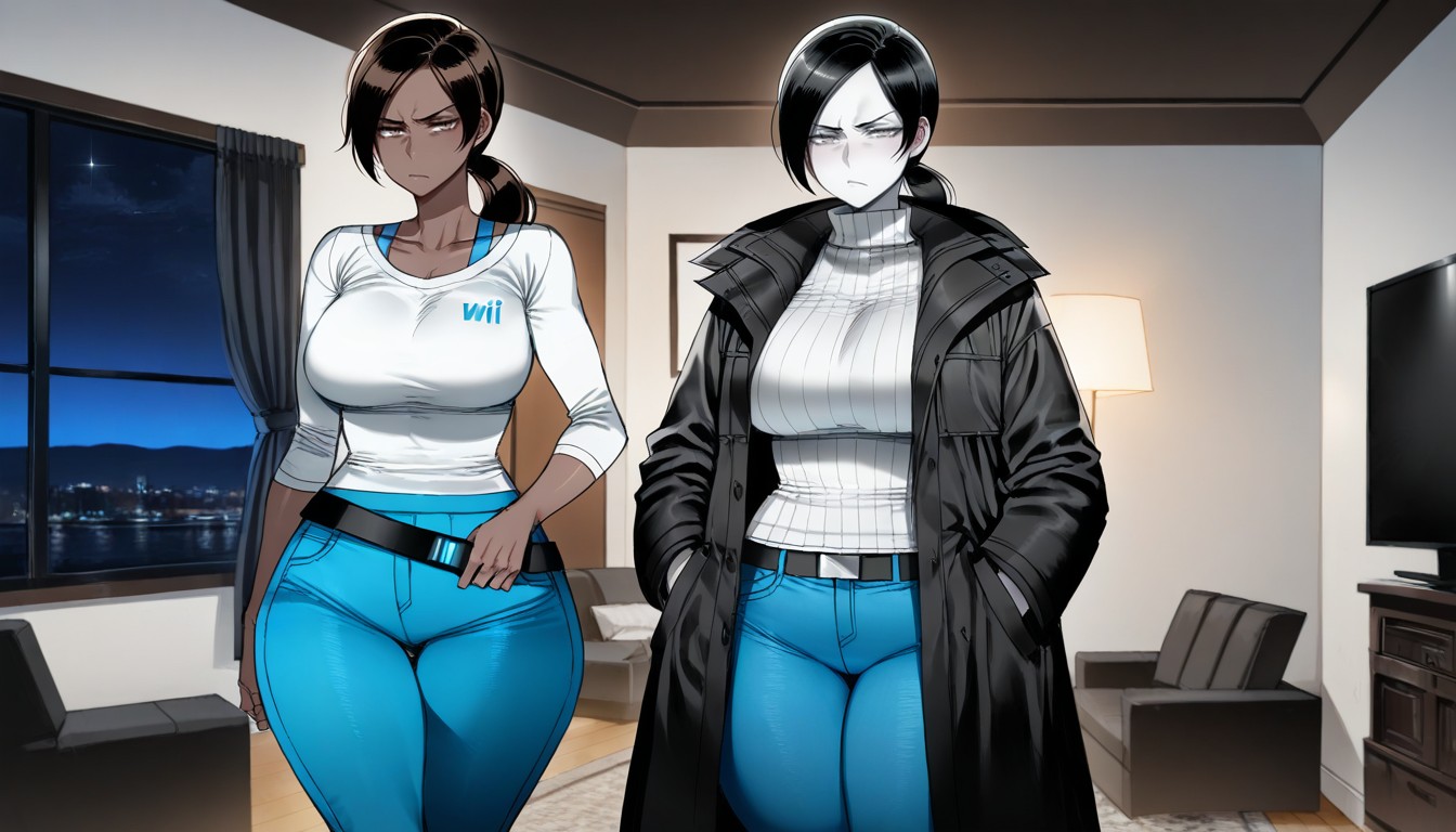 Nighttime, White Sweater, Thick Thighs Hentai AI Porn
