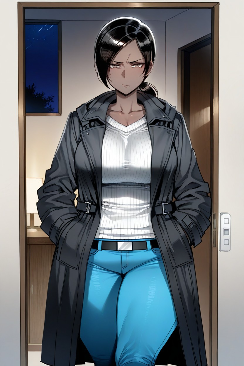 Annoyed Expression, Alone, White Sweater Hentai AI Porn