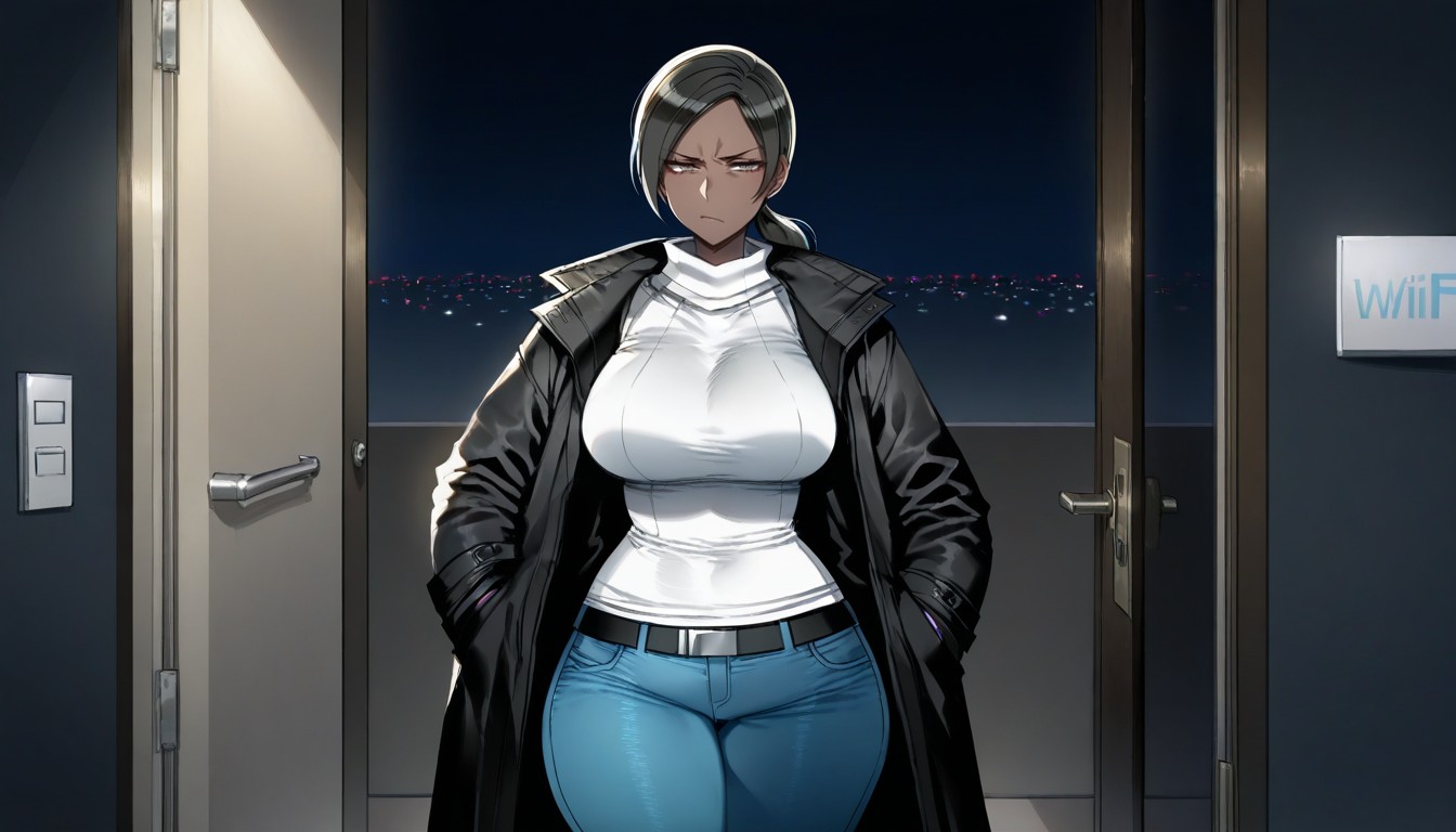 Hands In Coat Pockets, White Sweater, Dark Background AI黃漫