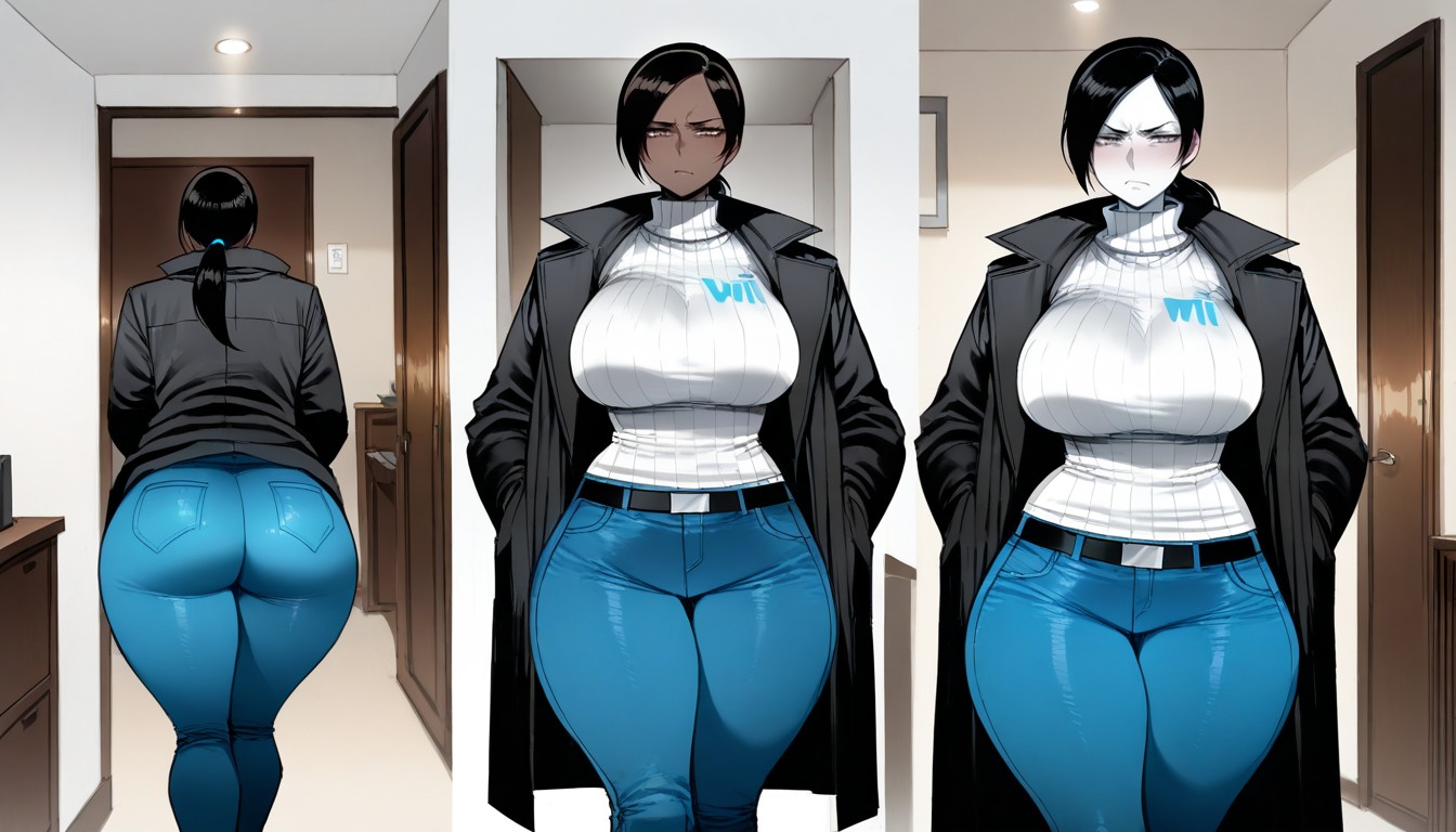 Black Coat, Ratatatat Art Style, Front View ヘンタイAIポルノ
