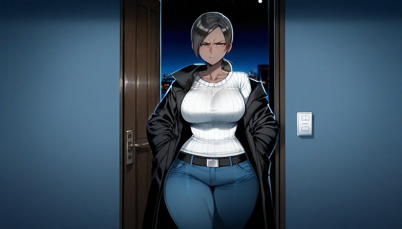 Black Coat, Thick Thighs, Jeans With Belt AI黃漫