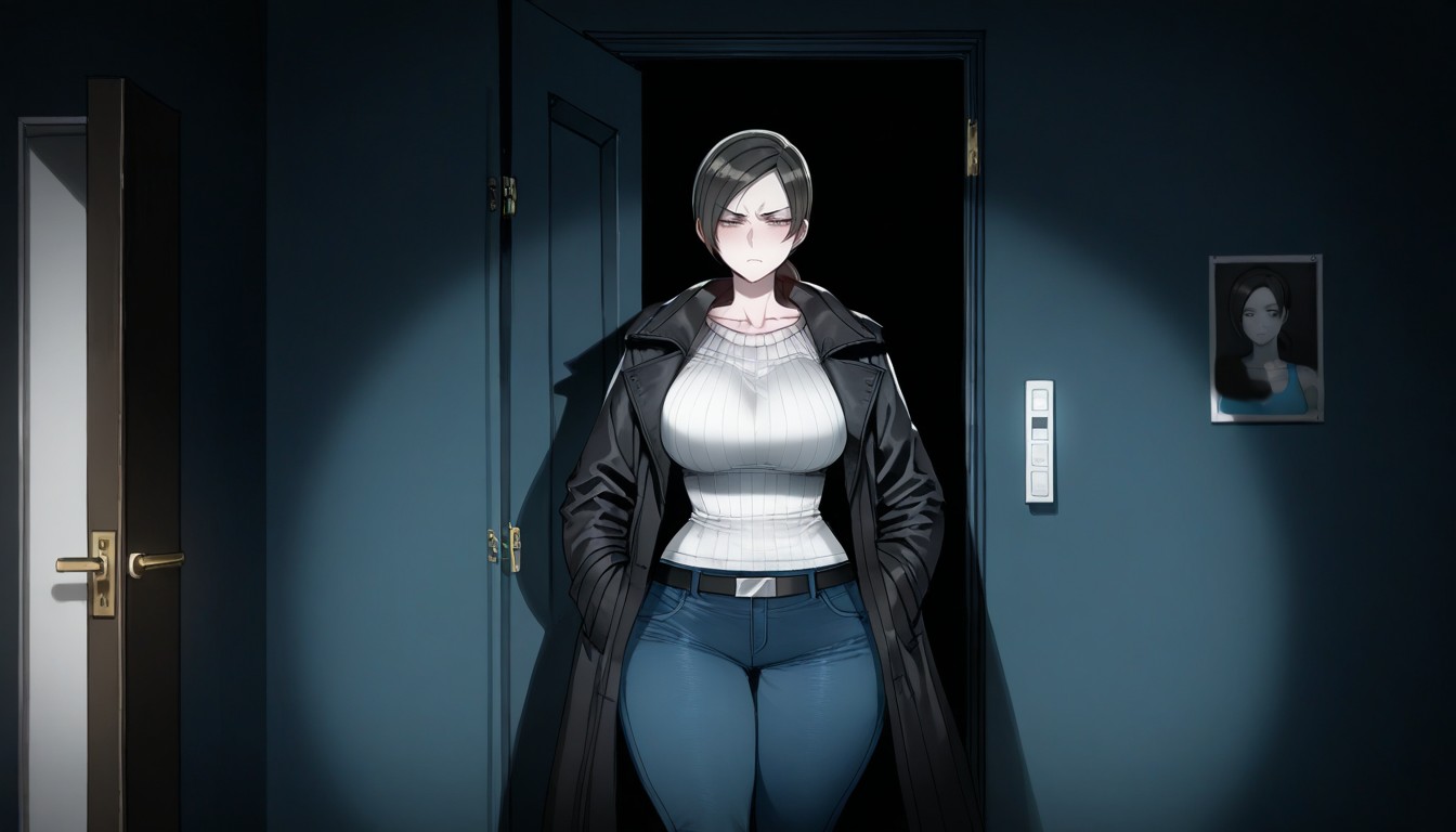 Black Coat, Blank Wallpaper, Natural Breasts Hentai AI Porn