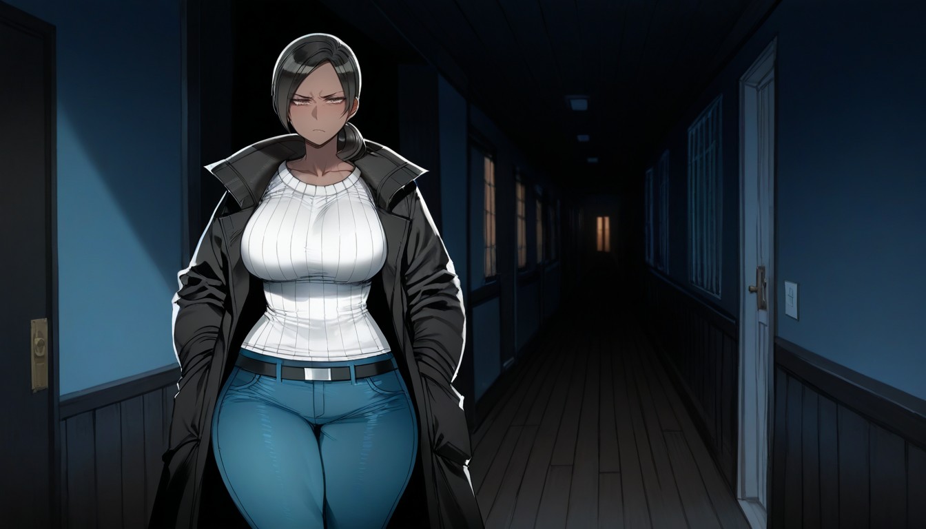 Hands In Coat Pockets, Brown Eyes, Detailed Hentai AI Porn