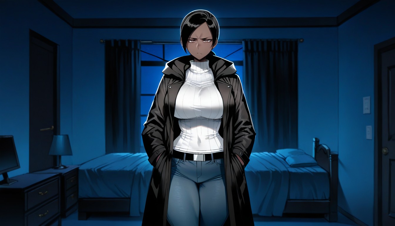 Frown, Dark Brown Skin, Natural Breasts Hentai AI Porn