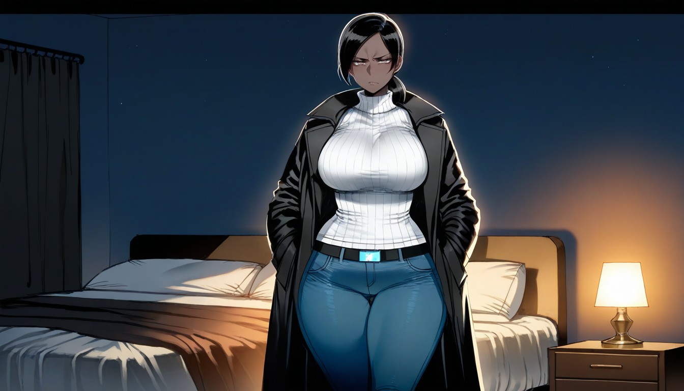 Hands In Coat Pockets, Night Time, Black Coat Hentai IA