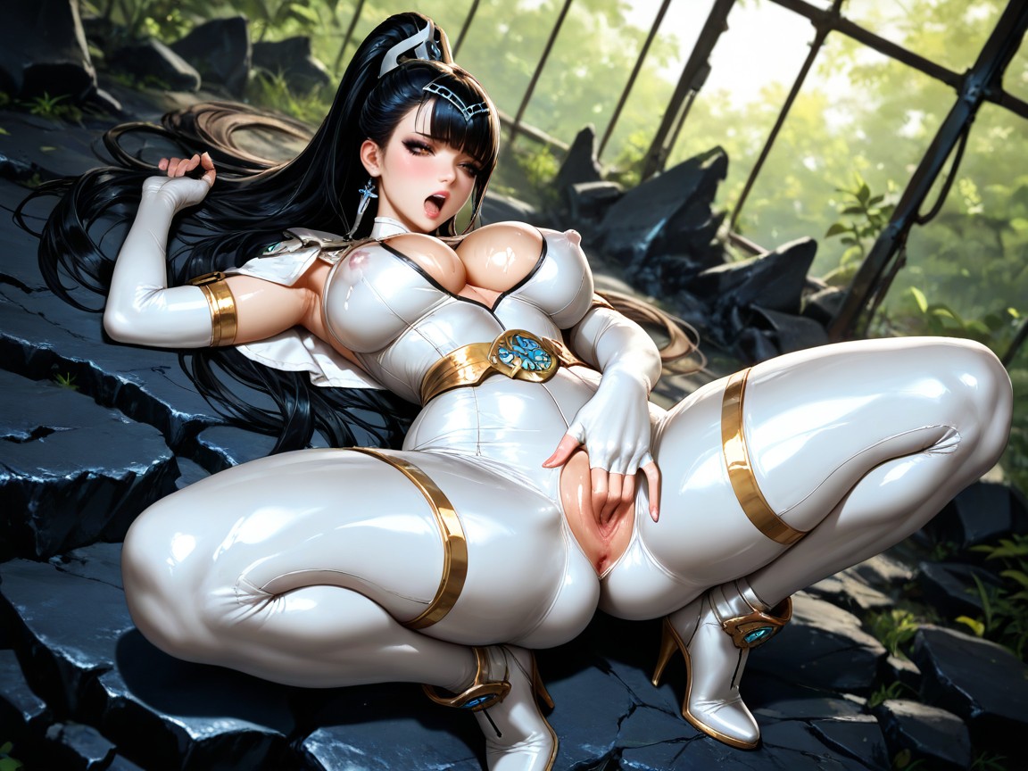 Detailed Face, Soft Glowing Light Energy Streaming Up From Rock, Glossy Lips Hentai IA