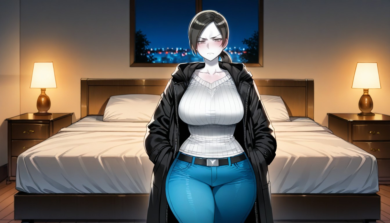 Front View, Standing Alone, White Sweater Hentai AI Porn