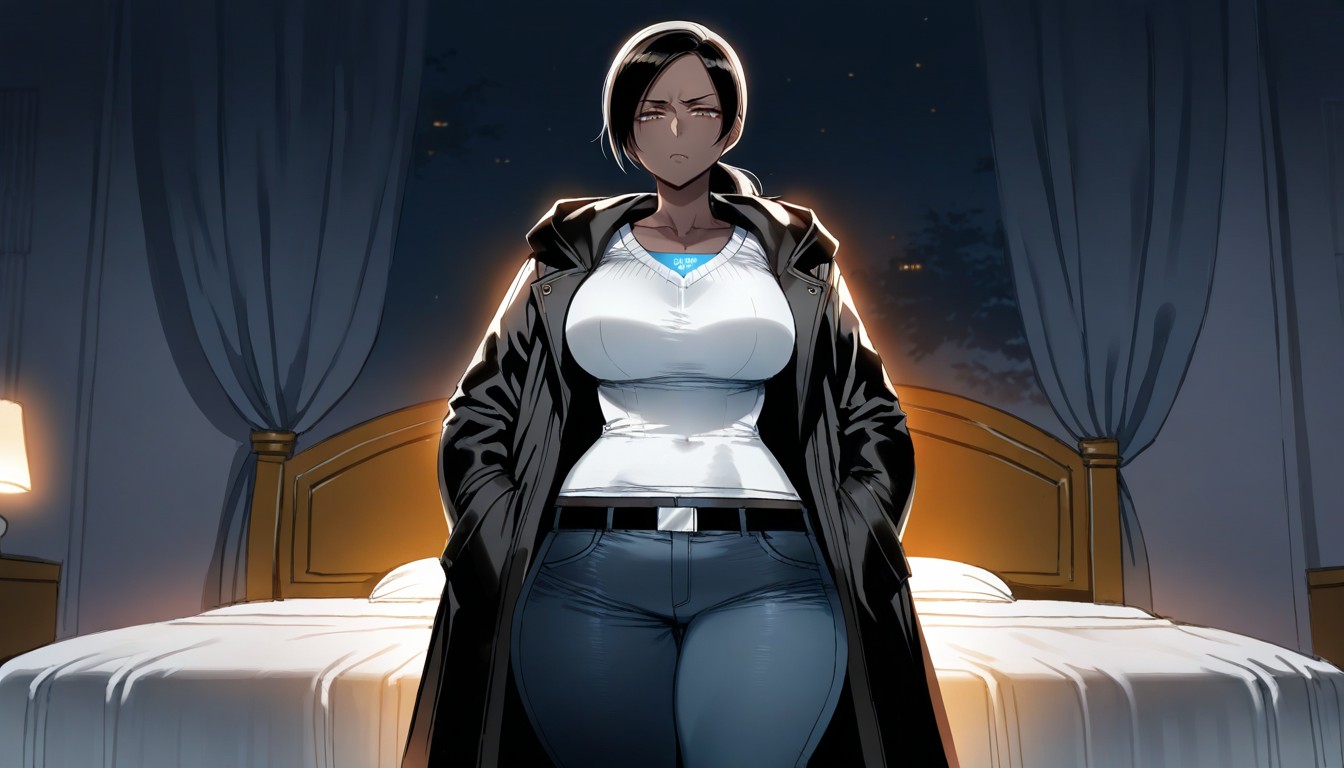 Night Time, Large Bed, Silent Porno IA Hentai