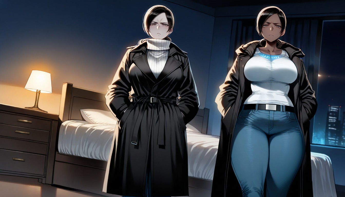 Black Coat, Dark Brown Skin, Wide Hips AI黃漫