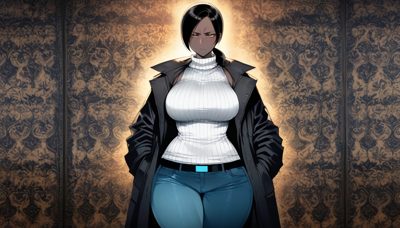 Black Coat, Smooth Lines, Hands In Coat Pockets Hentai AI Porn