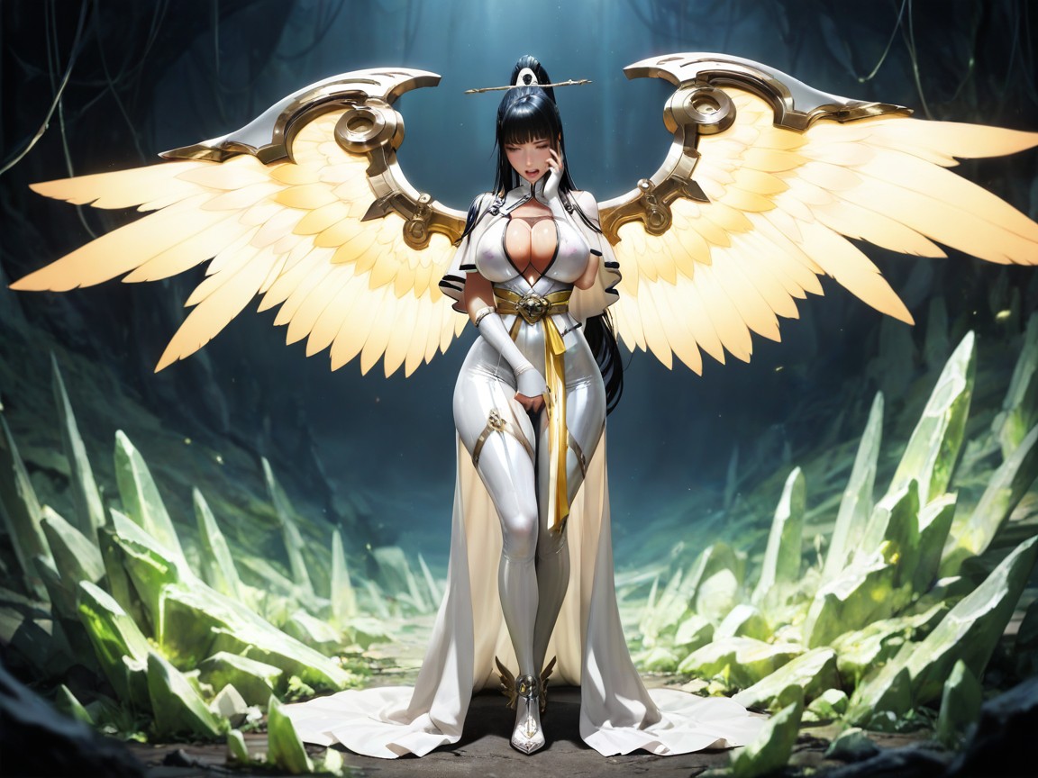 Dramatic Lighting, Oversized Futuristic White Metal Head Circlet, Massive Ancient Ornate Dais Hentai AI Porn