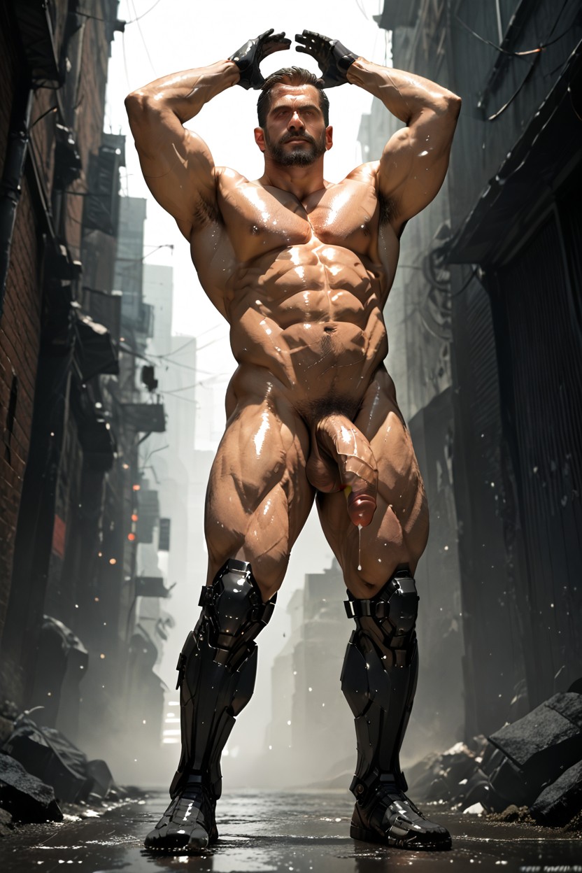 Sideburns Connects To Beard, Angry, Hunk AI Gay Porn