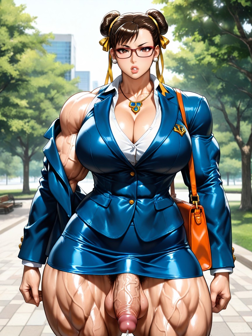 Thick Thighs, Braids With Bows, Blazer Deep Cleavage Hentai AI Porn