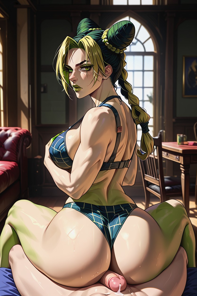 View Of Jolynes Face And Ass, Close Up To Jolynes Full Body, Jolyne Wearing Only A Bra And Panties Hentai AI Porn