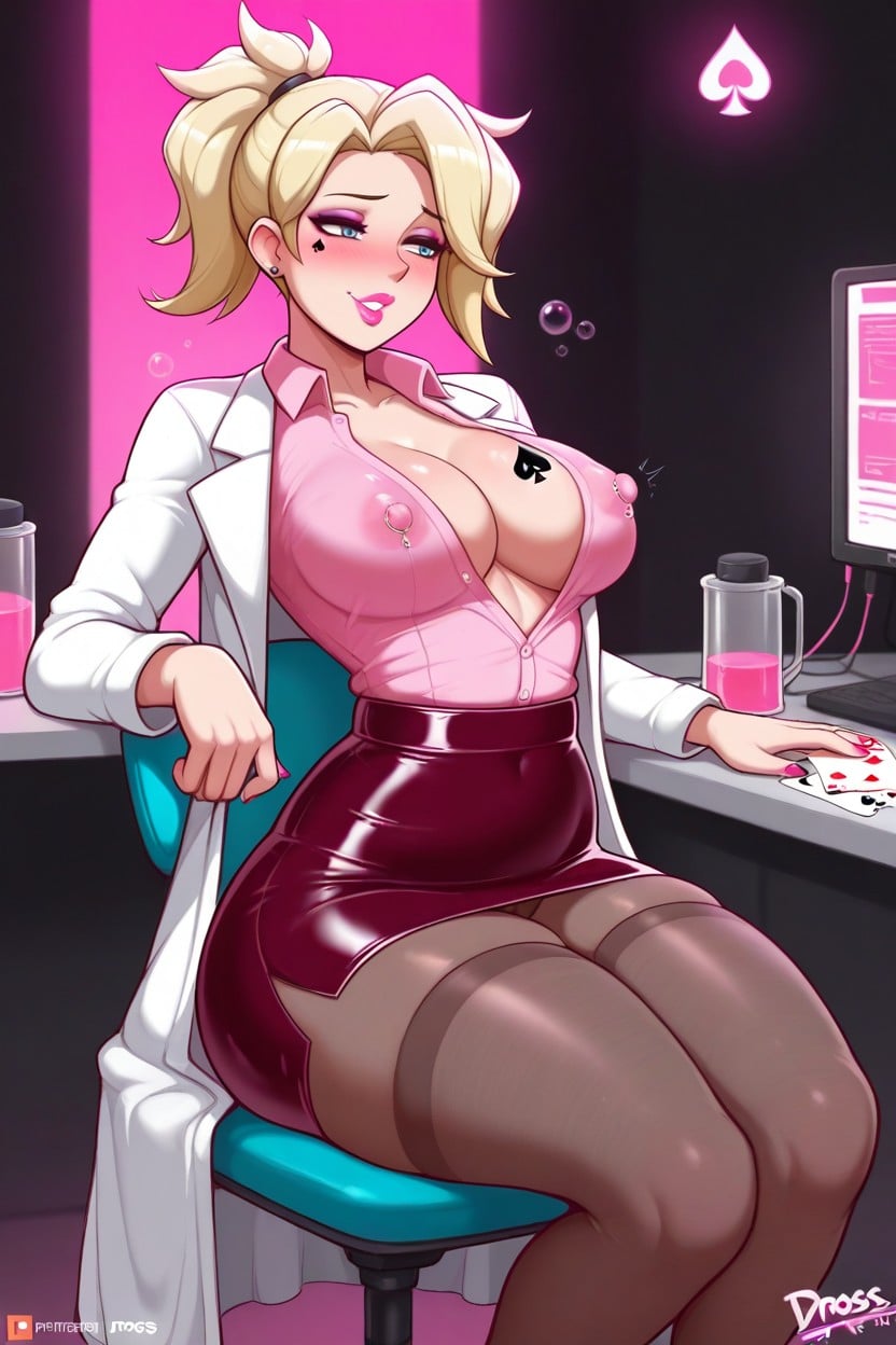 Artist Dross Artstyle, オフィスシャツ, Mercy From Overwatch ヘンタイAIポルノ