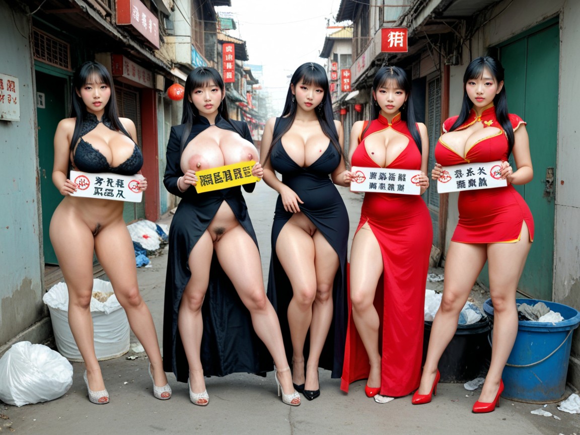 Detailed Massive Overused Pussy, Chinese Outhouse, Black Hair AI Porn