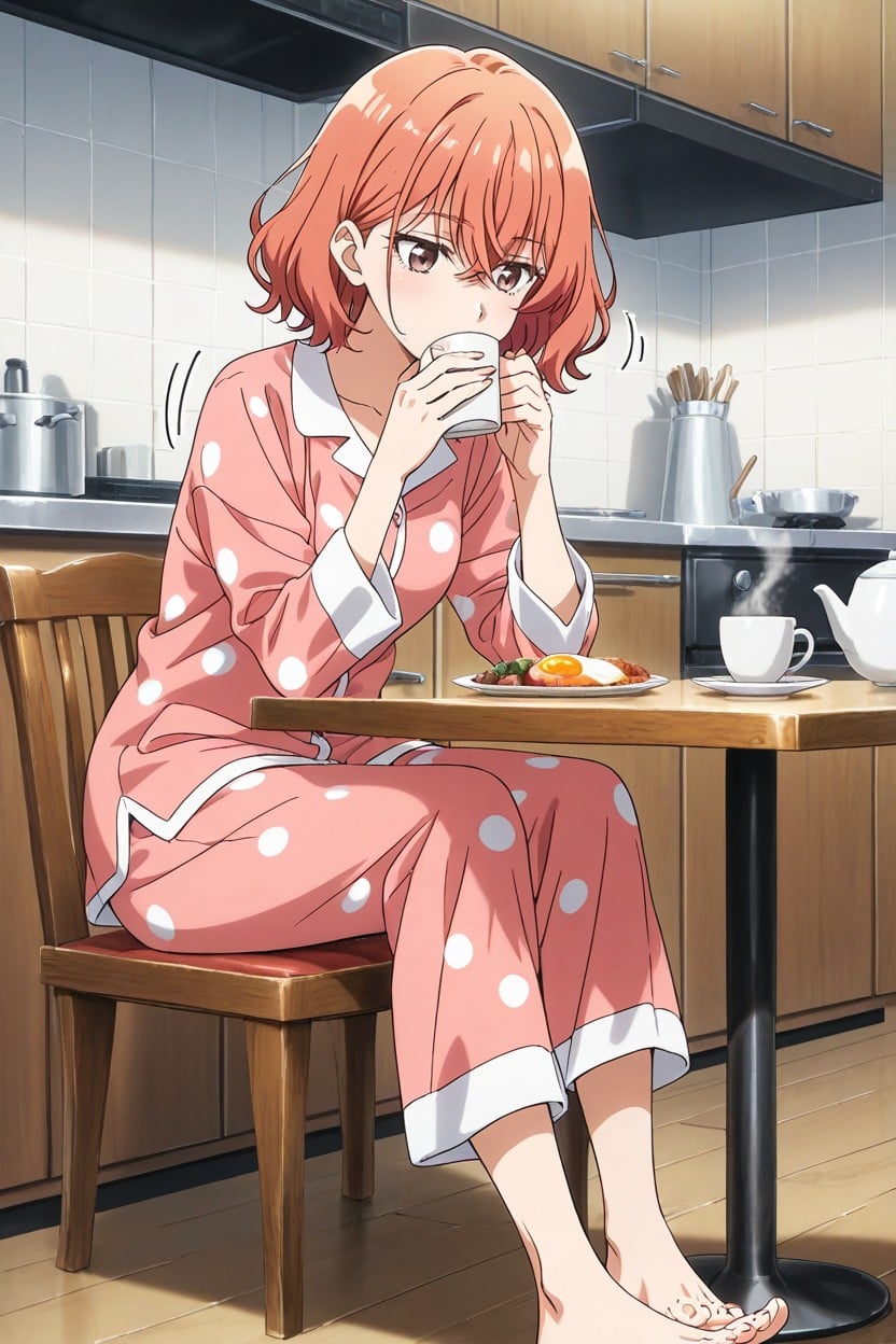 Drinking Coffee, Orange Hair, Face Hentai AI Porn