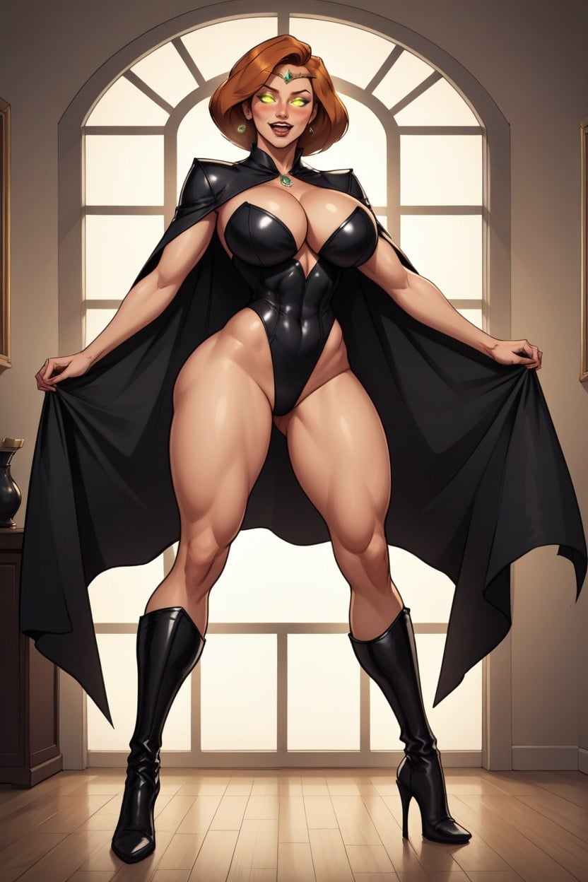 Full Body Shot, Cleavage, Very Bright Glowing Dark Yellow Eyes MILF AI Porn