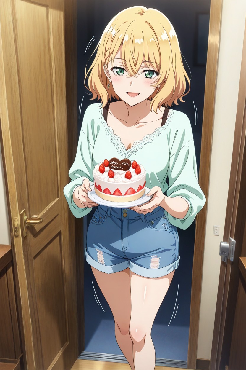 Pretty Face, Shorts Vaqueros, Pelo Rubio Hentai IA