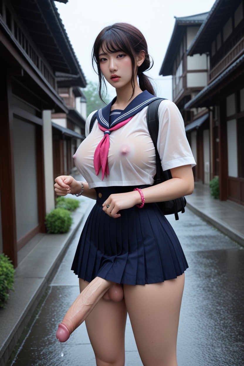 Double Hair Bun, Thick Thighs, Massive Eyes Pornografia asiática com IA